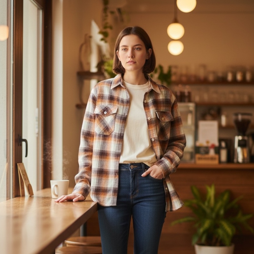 Madewell Women's Plaid Button Down Shirt - Brown, Orange, White